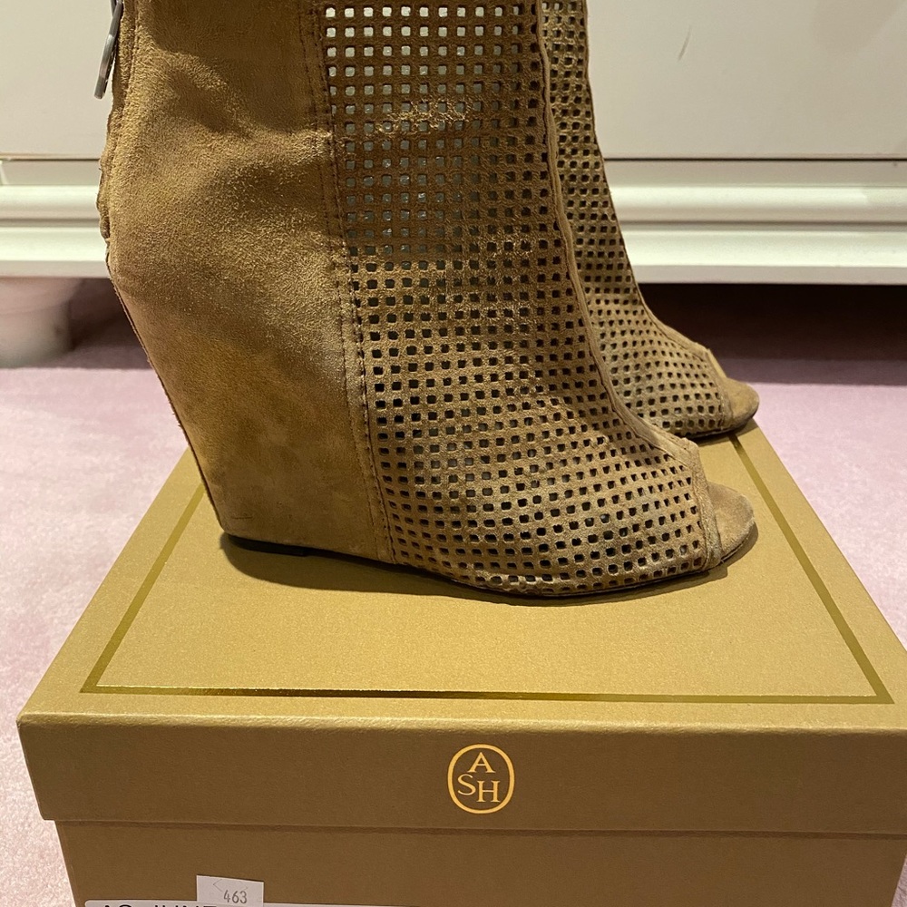 Ash June Taupe Suede Wedge Open Toe Booties - image 2